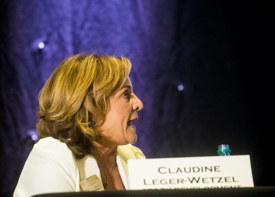 Claudine Leger-Wetzel vice-president of sales and marketing at Stock Development speaks at Market Watch 2021 at Hertz Arena on Thursday, June 3, 2021. The event was sponsored by the News-Press and Naples Daily News.