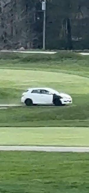 Hopkinton police say this car drove onto the golf course at the Hopkinton Country Club last Saturday, damaging parts of the course and coming "dangerously close" to several golfers.