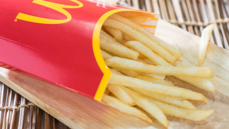 McDonald's fries on cutting board