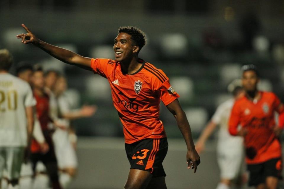 Kobi Henry, now of Reims, playing for Orange County (Orange County SC / USL)