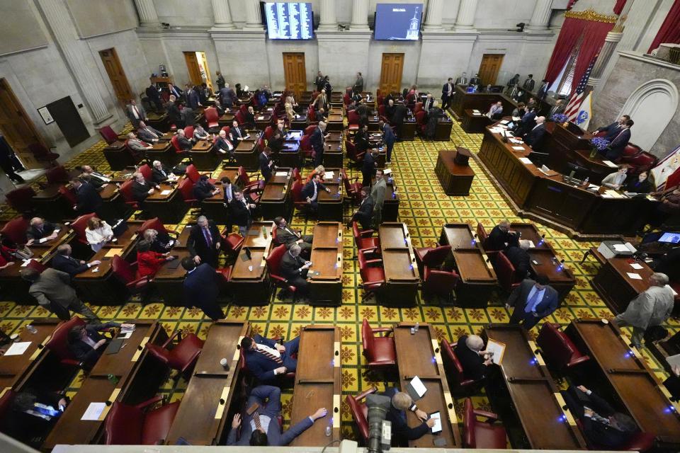 FILE - Members of the House of Representatives meet on the first day of the 2024 legislative session Tuesday, Jan. 9, 2024, in Nashville, Tenn. Disagreements over issues including abortion rights, gun control and treatment of racial minorities, have caused several political leaders to say they can’t take an oath or recite the Pledge of Allegiance. In Tennessee, Democratic Rep. Justin Jones declined to lead the pledge during a legislative floor session. The refusal by Jones, who is Black, comes as he has criticized his Republican colleagues for being racist and focusing on what he says are the wrong issues. (AP Photo/George Walker IV, File)