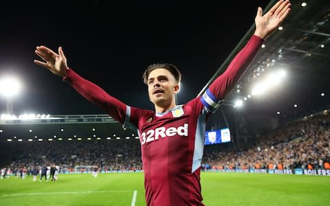 Jack Grealish of Aston Villa celebrates victory in the penalty shoot out after the Sky Bet Championship Play-off semi final second leg match between West Bromwich Albion and Aston Villa at The Hawthorns on May 14, 2019 in West Bromwich, England - Credit: Getty Images