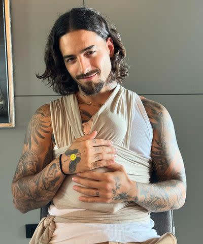 <p>Maluma/Instagram</p> Maluma posted photos of him with his newborn daughter Paris on Sunday