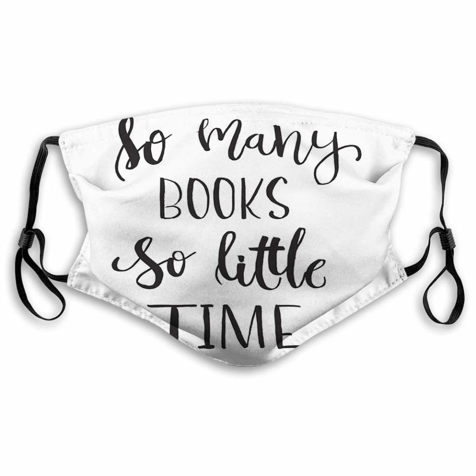 black and white book-themed face mask, best gifts for book lovers