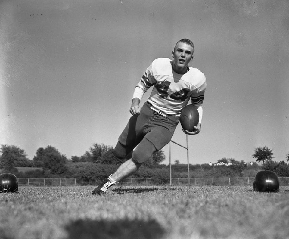 1950: Posed action shot of Ronald Clinkscale, Arlington Heights halfback, will lead his team against Stephenville at Farrington Field. He’s scored four touchdowns and averaged 10.4 yards a carry.