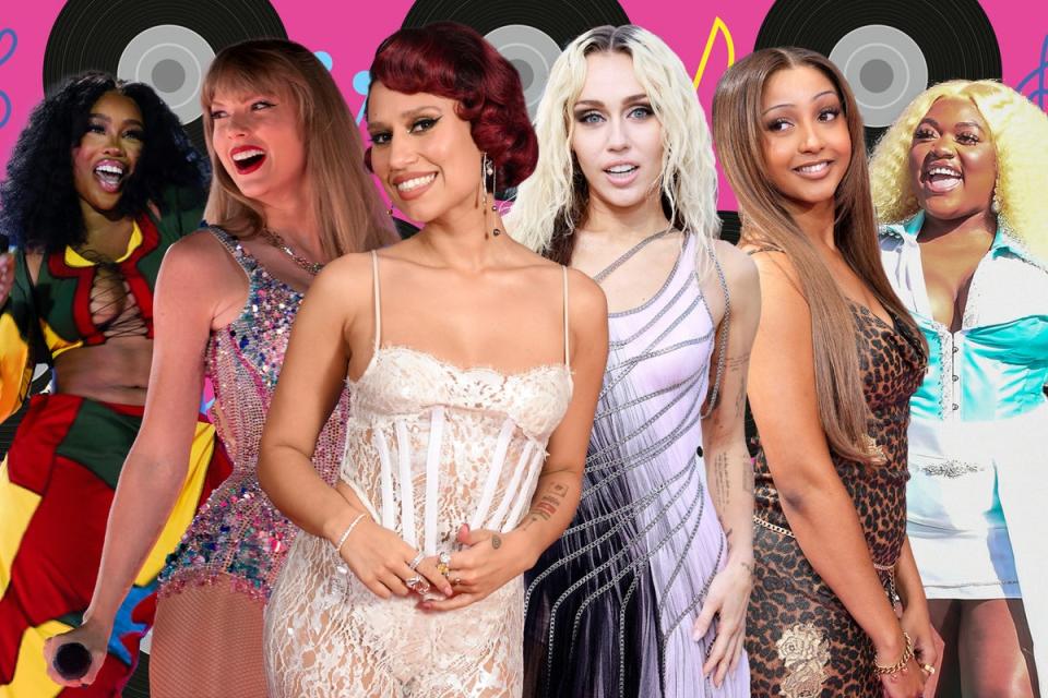 L-R: SZA, Taylor Swift, RAYE, Miley Cyrus, PinkPantheress and Libianca were behind some of the biggest songs of 2023 (AP,/Getty/iStock)