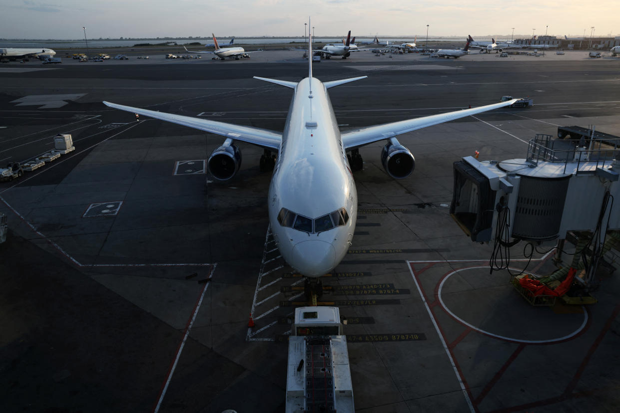 An airplane sits on the tarmac at John F. Kennedy International Airport on the July 4th weekend in Queens, New York City, U.S., July 2, 2022. REUTERS/Andrew Kelly