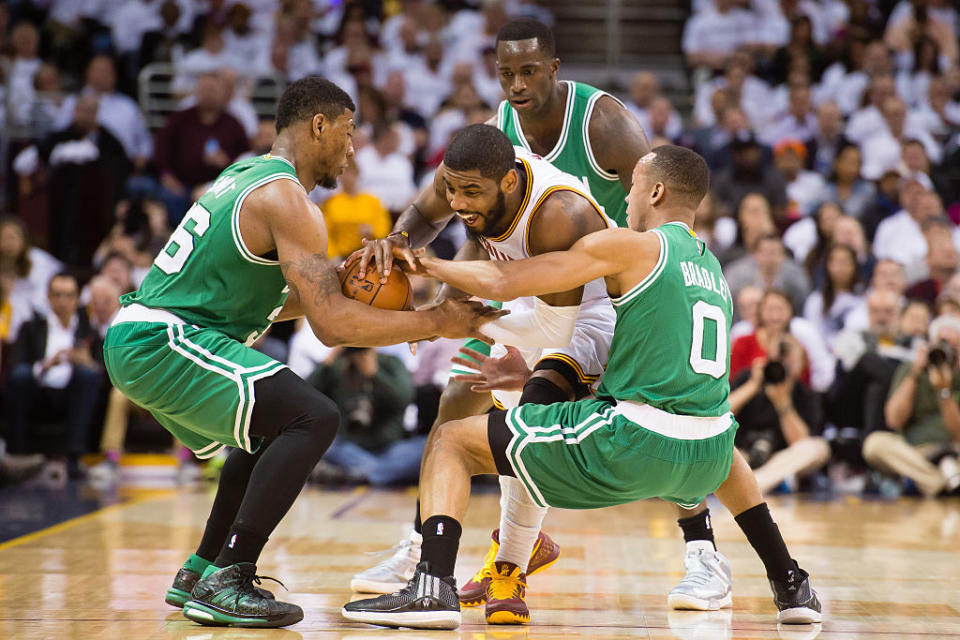 Marcus Smart (left) and Avery Bradley (right) can give opposing ball-handlers nightmares. (Getty Images)