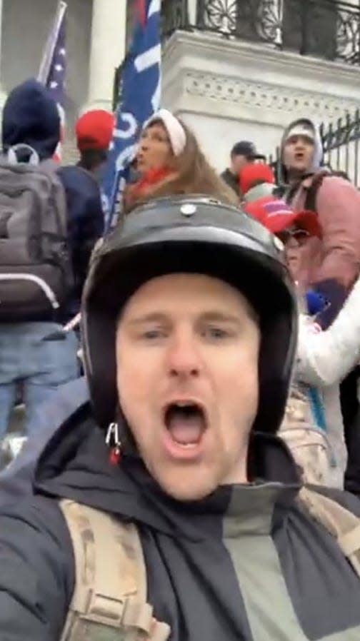 A screenshot of a "selfie" video Derrick Evans took outside the Capitol.