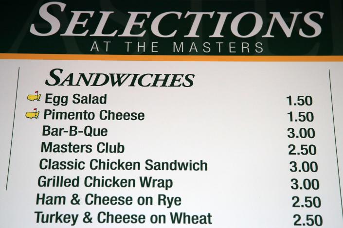 Masters food concessions menu
