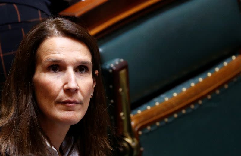 Sophie Wilmes, recently nominated as the first female prime minister of Belgium, attends a session at the Belgian Parliament in Brussels