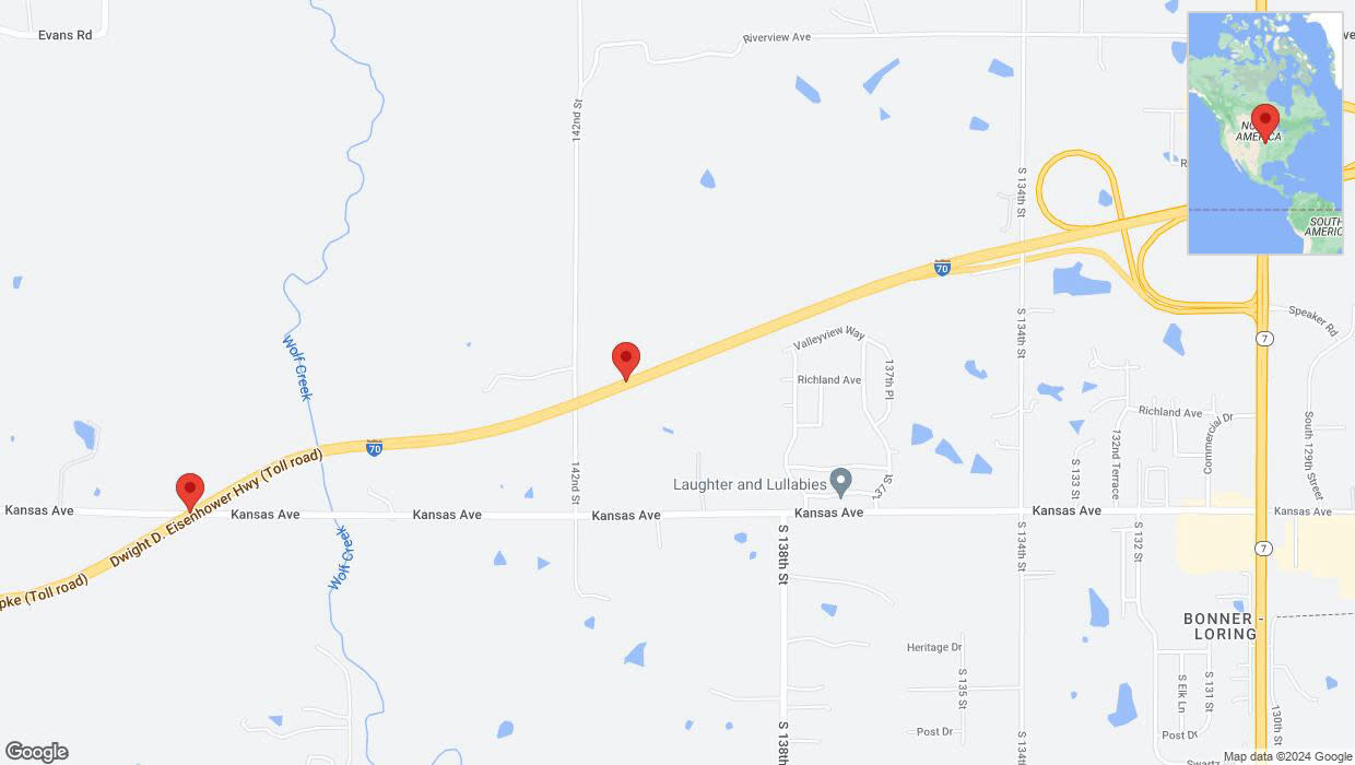 A detailed map that shows the affected road due to 'Heavy rain prompts traffic advisory on westbound I-70 in Bonner Springs' on May 6th at 10:39 p.m.