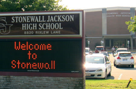Stonewall Jackson High School is pictured in this still image from video, in Manassas, Virginia, U.S., August 17, 2017. Image taken August 17, 2017. REUTERS/Greg Savoy