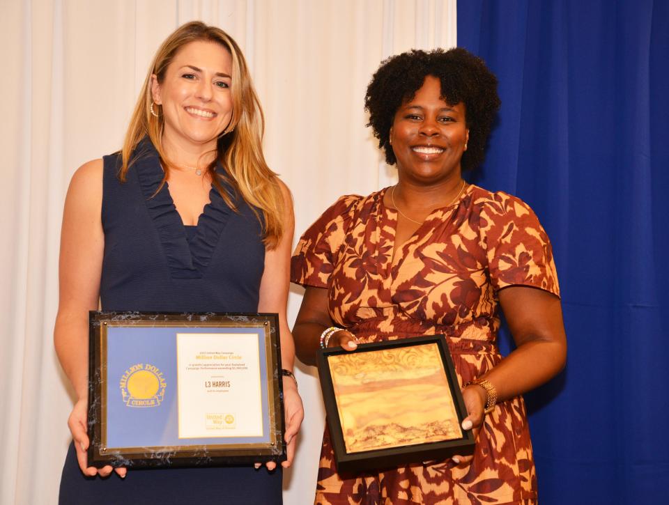Representatives of L3 Harris collect their workplace campaign awards as United Way of Brevard celebrates raising $5,225,799 for area nonprofits.