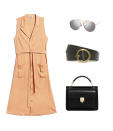 <p>A leather dress is very pricey and not the most breathable summer material, so we suggest opting for a similar mustard colored shirt dress in the same silhouette made of a breezier fabric. Accessorize with a black belt, handbag, and mirrored aviators to capture Dion’s look. </p>