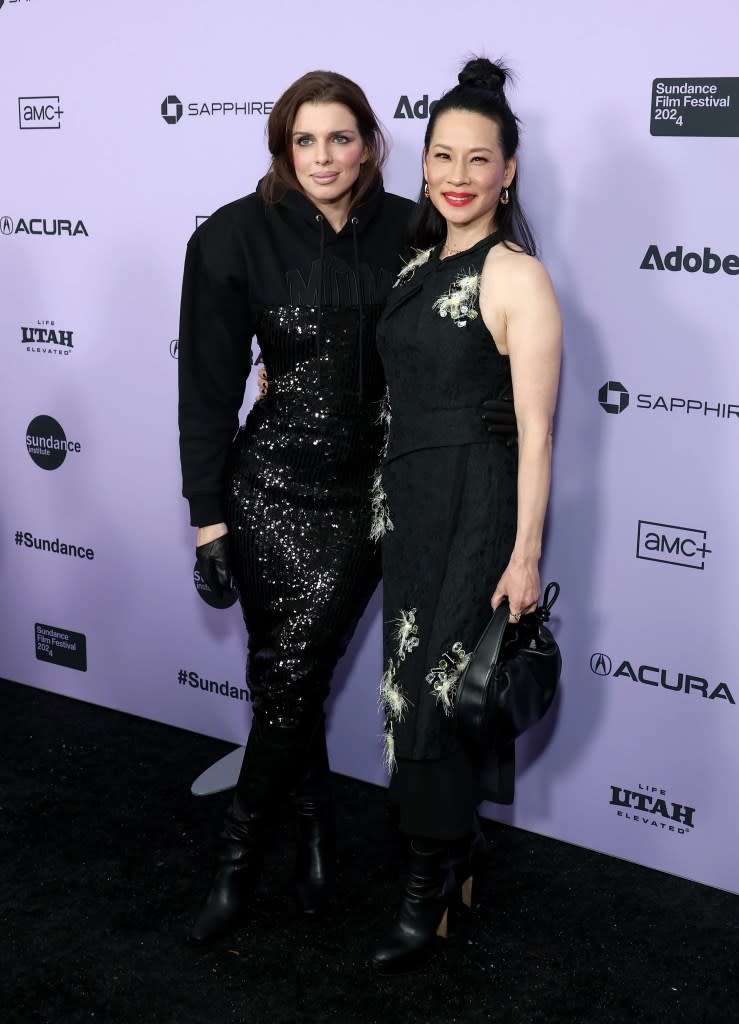 Julia Fox and Lucy Liu attend the "Presence" Premiere during the 2024 Sundance Film Festival at Library Center Theatre on January 19, 2024 in Park City, Utah.