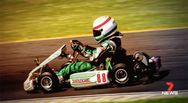 Brock out on the track in his beloved go-cart. Source: 7 News