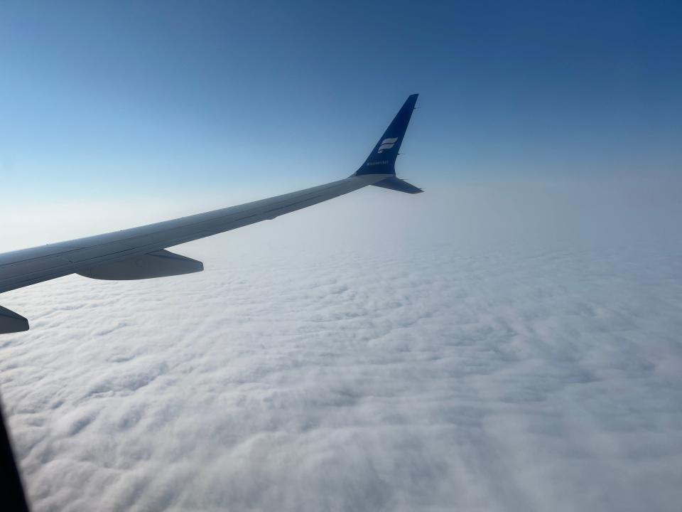 The view from a plane window on an IcelandAir flight.
