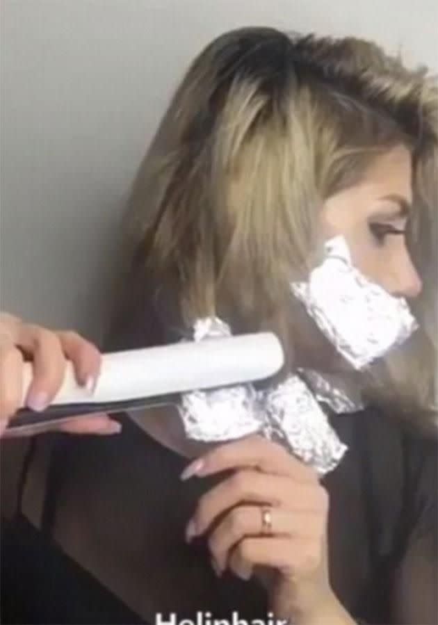 She uses tinfoil in the place of a curling iron. Photo: helinhair