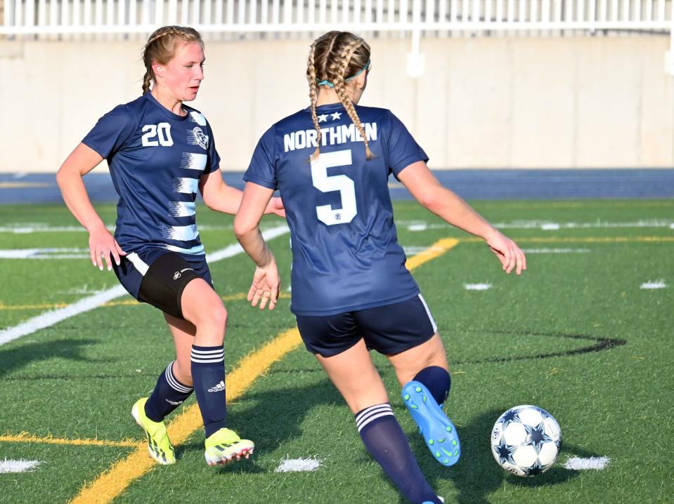 Petoskey freshman Mady Smith (20) delivered the game-winner Thursday, just a couple days after notching her very first varsity goal.