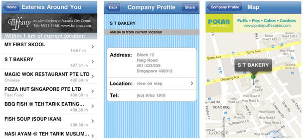 App shows information of Halal-certified eateries around you. (Screengrab)