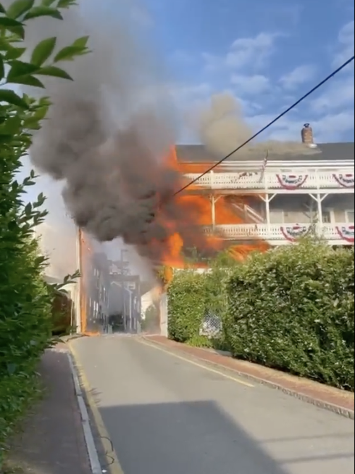 The historic Veranda House Hotel on Nantucket Island caught fire on Saturday morning (Nantucket Current (screen grab))