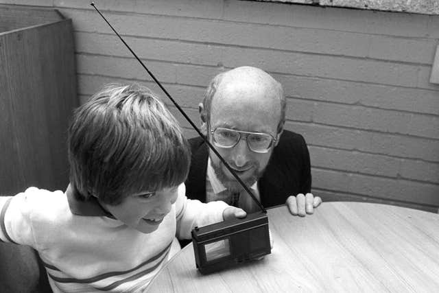 Sir Clive Sinclair shows off his pocket television