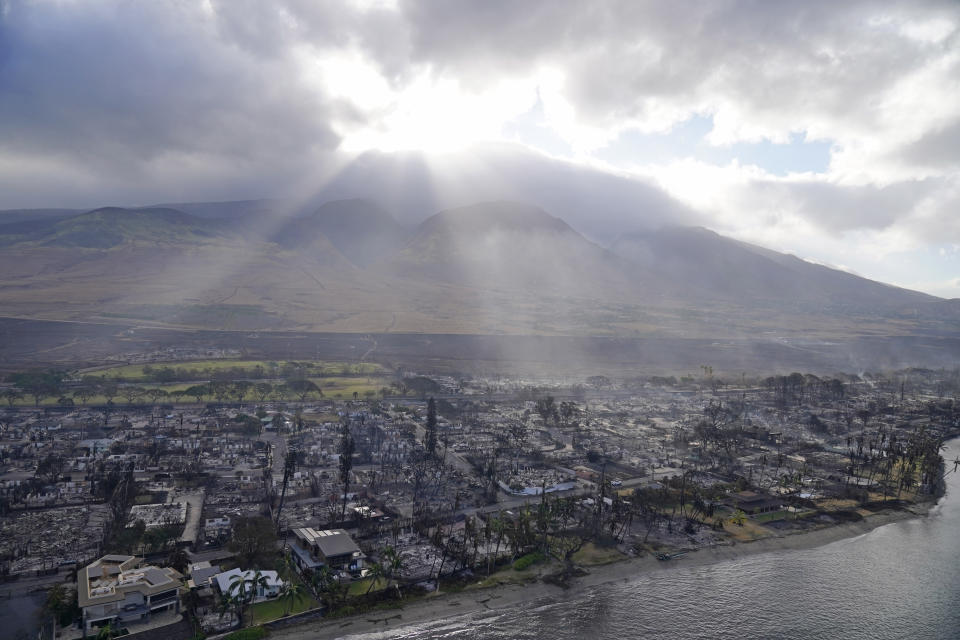 FILE - Wildfire wreckage is seen Thursday, Aug. 10, 2023, in Lahaina, Maui, Hawaii. (AP Photo/Rick Bowmer, File)