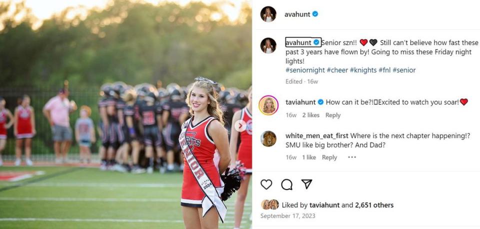 Ava Hunt is a cheerleader at her private high school in Dallas.