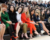 <b>LFW AW13: Burberry Prorsum</b><br><br>The show attracted a star-studded FROW, with the likes of Rosie Huntington-Whiteley, Frieda Pinto, Rita Ora and Kate Beckinsale all taking seats.<br><br>© Getty