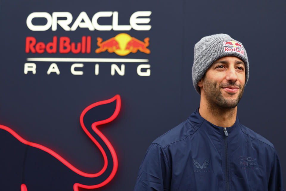 NORTHAMPTON, ENGLAND - JULY 11:  Daniel Ricciardo of Australia and Oracle Red Bull Racing looks on in the paddock during Formula 1 testing at Silverstone Circuit on July 11, 2023 in Northampton, England. (Photo by Mark Thompson/Getty Images)