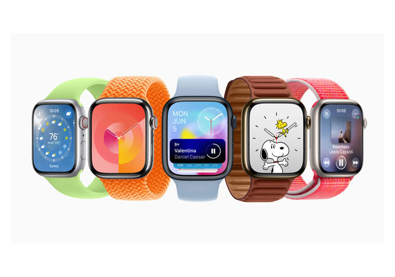 WatchOS10推出全新「智慧型堆疊」，會依照使用者自身狀態顯示即時資訊，在任何錶面上，都只需輕鬆轉動數位錶冠即可顯示。取自蘋果官網