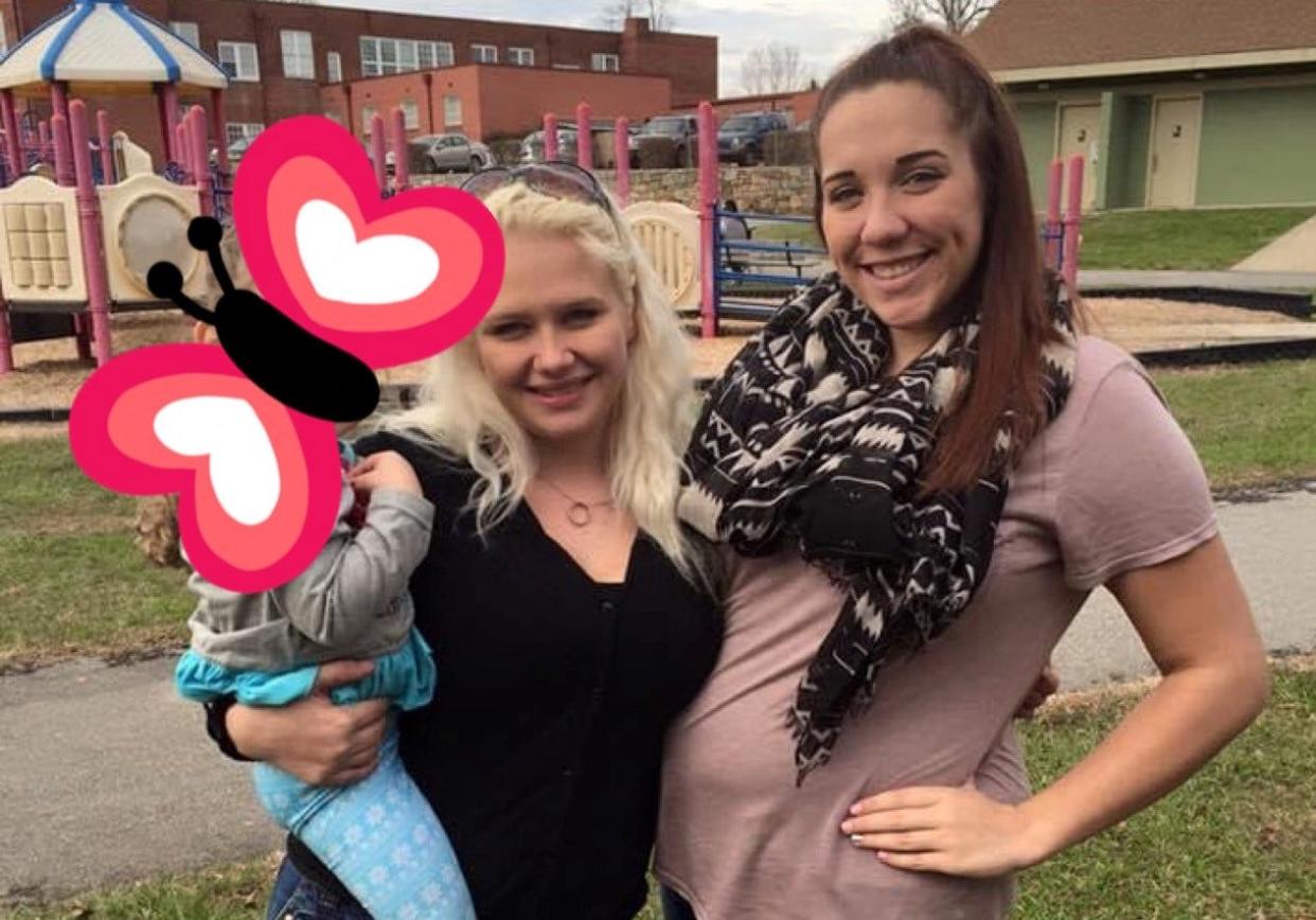 Pictured in this photo are Sandy Torrey, left, and Lauren Carver. The photo of Torrey's child is covered for privacy purposes, Carver said.