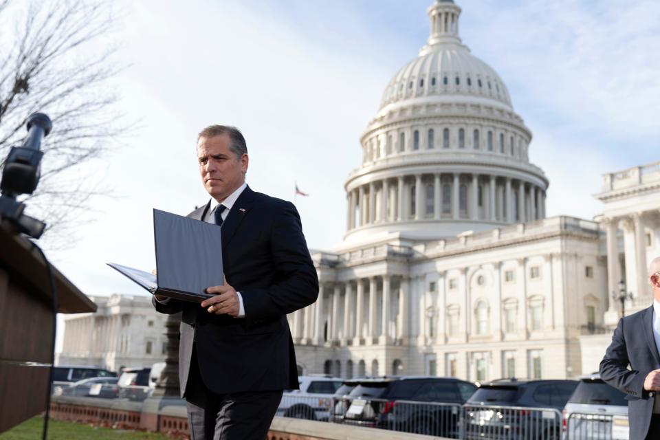 Hunter Biden, son of U.S. President Joe Biden, arrives to talk to reporters about the Republican investigation on his business dealings at the U.S. Capitol, in Washington on Dec. 13, 2023. Hunter Biden lashed out at Republican investigators who have been digging into his business dealings, insisting outside the Capitol he will only testify before a congressional committee in public.