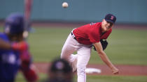 Boston Red Sox starting pitcher Nick Pivetta delivers during the first inning of a baseball game against the Toronto Blue Jays at Fenway Park, Monday, July 26, 2021, in Boston. (AP Photo/Charles Krupa)