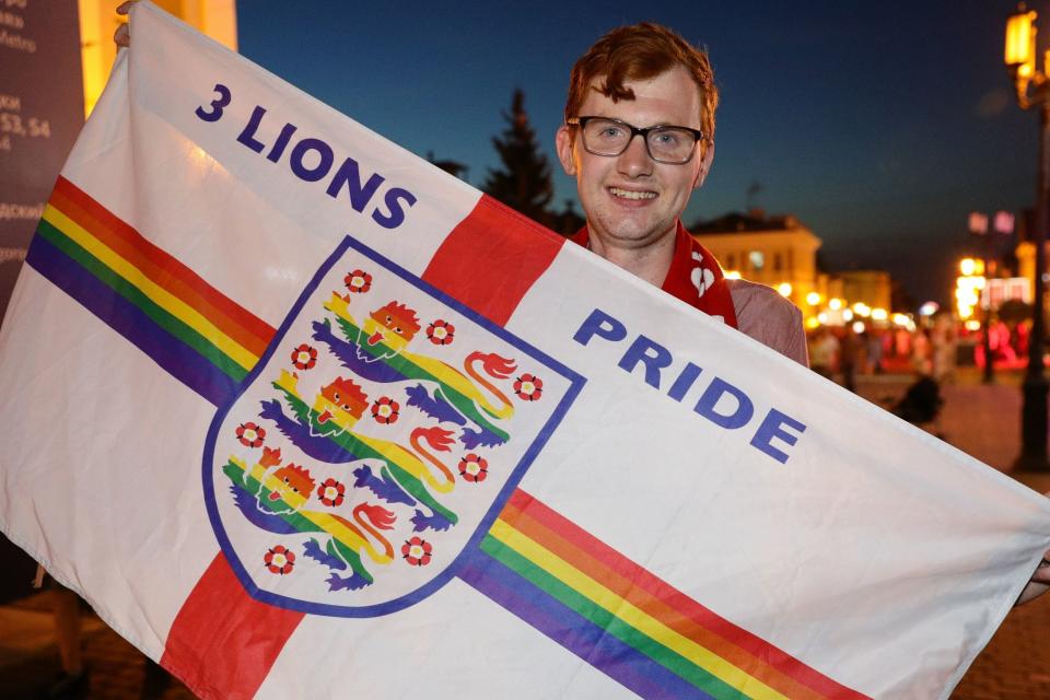 Joe White, from Tooting, was asked to take down his flag inside Nizhny Novgorod stadium: PA