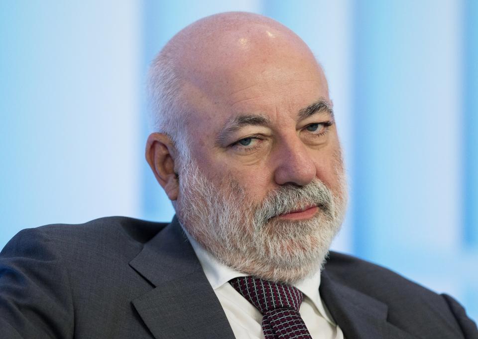 FILE - In this file photo taken on Tuesday, May 31, 2016, Russian businessman Viktor Vekselberg attends the Russian International Affairs Council in Moscow, Russia. A day after the World Economic Forum said it will include a Russian delegation at the forum, Kremlin spokesman Dmitry Peskov on Monday Dec. 17, 2018, welcomed the announcement that billionaires Oleg Deripaska and Viktor Vekselberg, and the head of the state-controlled bank VTB Andrei Kostin, will be able to attend the annual gathering in the Swiss ski resort of Davos in January. (AP Photo/Pavel Golovkin, File)