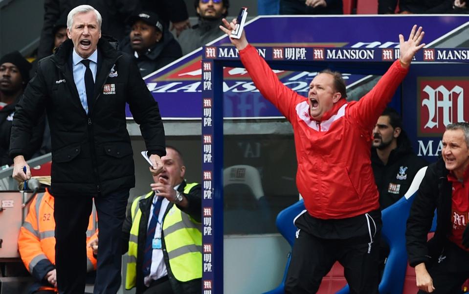 Woodman (r) when working as Crystal Palace's goalkeeping coach alongside manager Alan Pardew