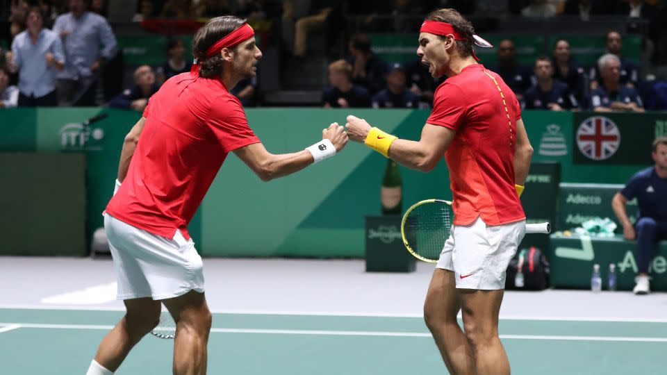 López (left) and Nadal celebrate during their semifinal match against Great Britain during the 2019 Davis Cup. - Alex Pantling/Getty Images