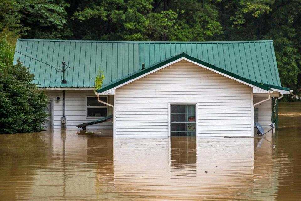 A home is flooded near Lost Creek, Ky., on Thursday, July 28, 2022.
