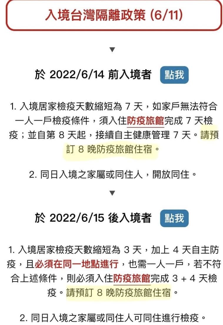 ▲網友發現因3+4政策中，後面4天規定必須在同一地點進行隔離，因此與鬆綁前都要住滿8晚防疫旅館感到不滿。（圖/PTT）