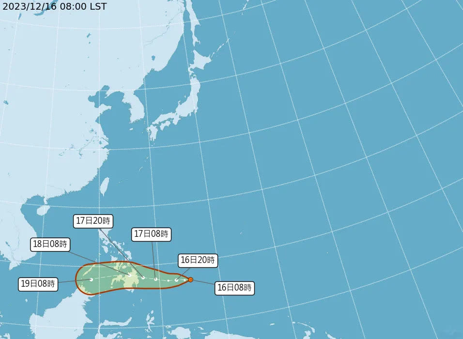 <strong>菲律賓東方海面新增一個熱帶性低氣壓。（圖／中央氣象署）</strong>