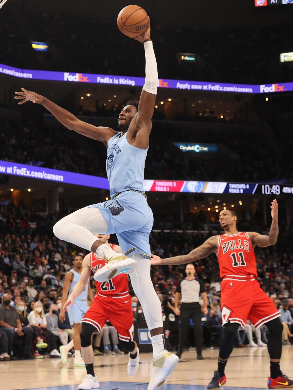 Memphis Grizzlies forward Jaren Jackson Jr. dunks the ball against the Chicago Bulls at FedExForum on Monday, Jan. 17, 2022. 