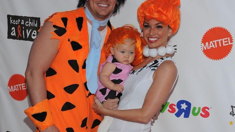 trio halloween costume ideas fred wilma and pebbles from 'the flintstones'