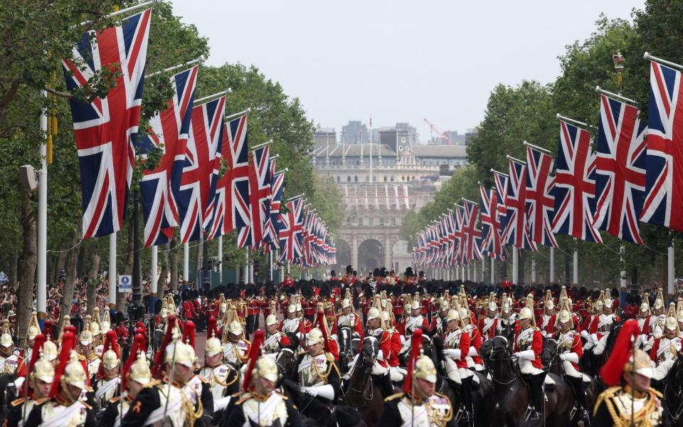 Troops take part in the Trooping the Colour parade to honour Britain's King Charles on his birthday - TOBY MELVILLE/REUTERS