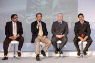 L-R – Mr. Vikram Sinha, Vice President – Operation, Passenger Vehicles Business Unit, Mr. Ranjit Yadav President, Passenger Vehicle Business Unit, Mr. Tim Leverton, Head Advanced and Product and Engineering, Mr. Girish Wagh, Vice President, Product and Project Management, Passenger Vehicles at the launch of the new Tata Vista D90 at Buddh International Circuit on January, 28th , 2013.