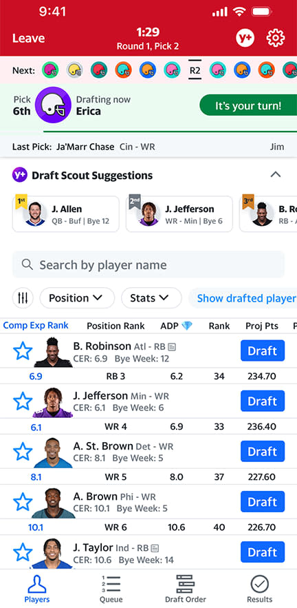 You are can draft via the Yahoo Fantasy app on a phone (illustrated here) or tablet. You can also draft on a desktop.