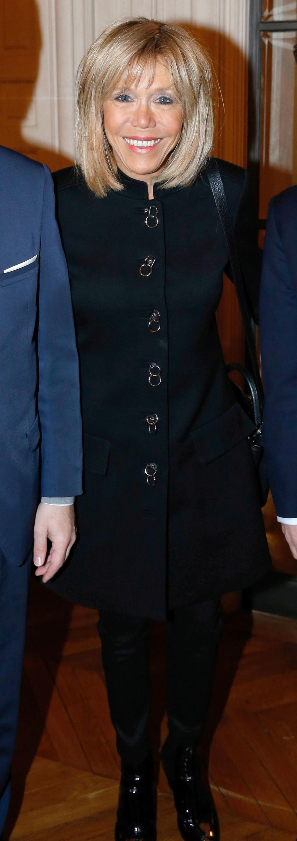 <p>In a black structured jacket while attending an event in Paris, France. </p>