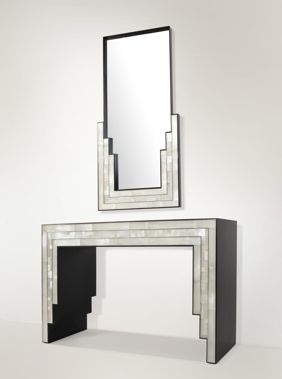 Drake/Anderson created an Art Deco–inspired mirror and console.