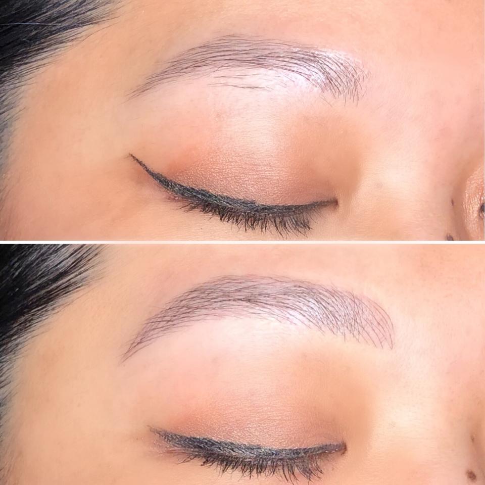 Before microblading on top, and after on bottom